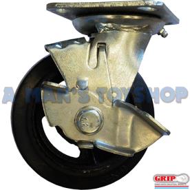 CASTOR RUBBER & CAST 125MM SWIVEL/BRAKE